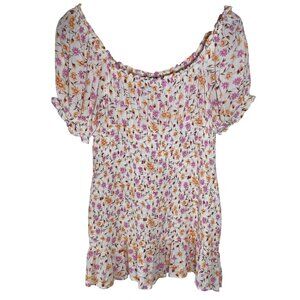 Lily Rose Babydoll Mini Dress XL Off-Shoulder Floral Smocked Cottagecore